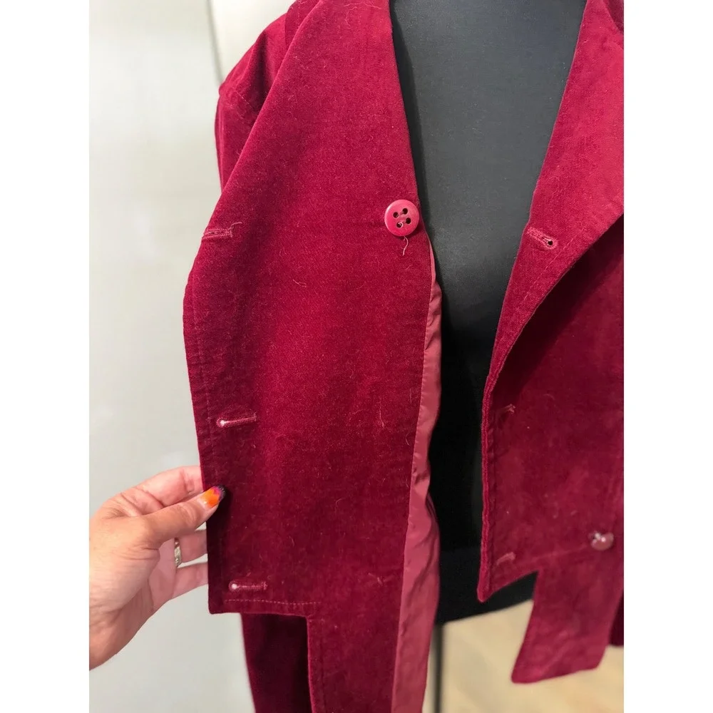 Talbots Womens Burgundy Red Velvet Double Breasted Blazer Jacket Size 14 - Picture 5 of 8